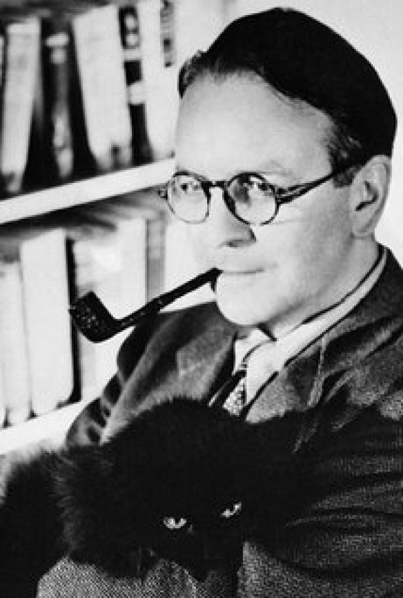 Portrait of Raymond Chandler with his black cat
